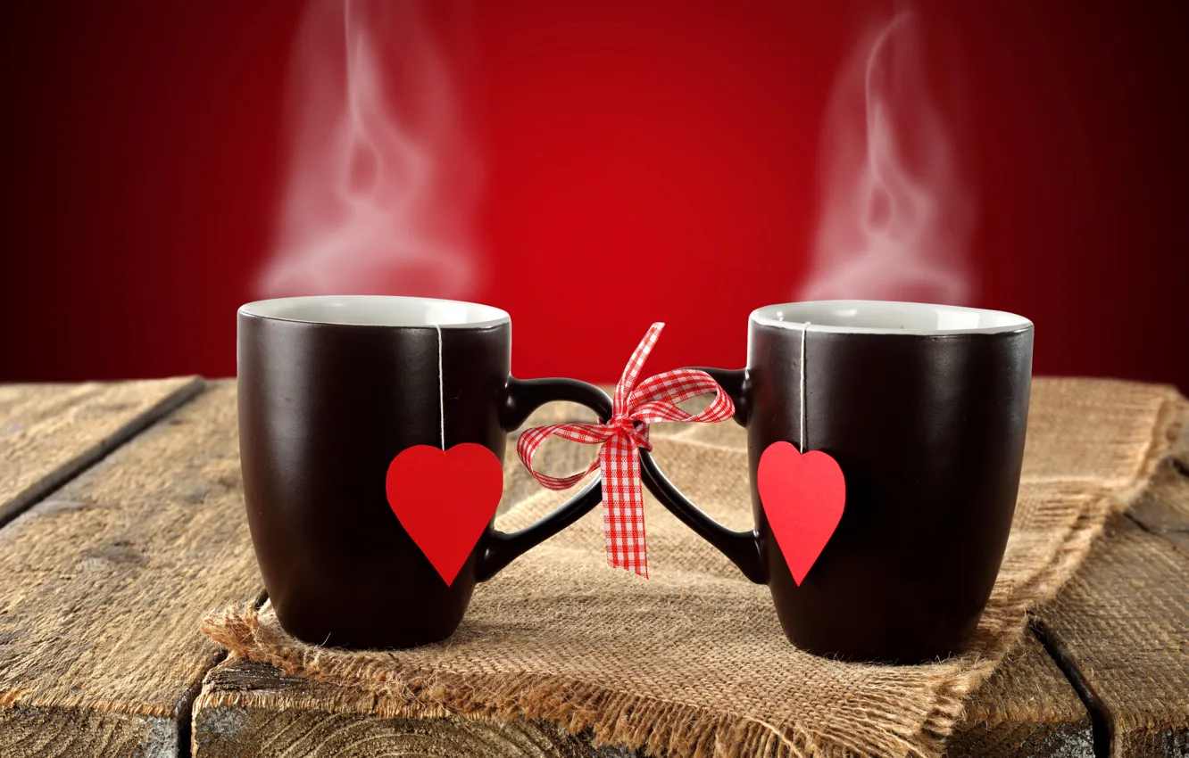 Photo wallpaper background, black, pair, Cup, hearts, bow