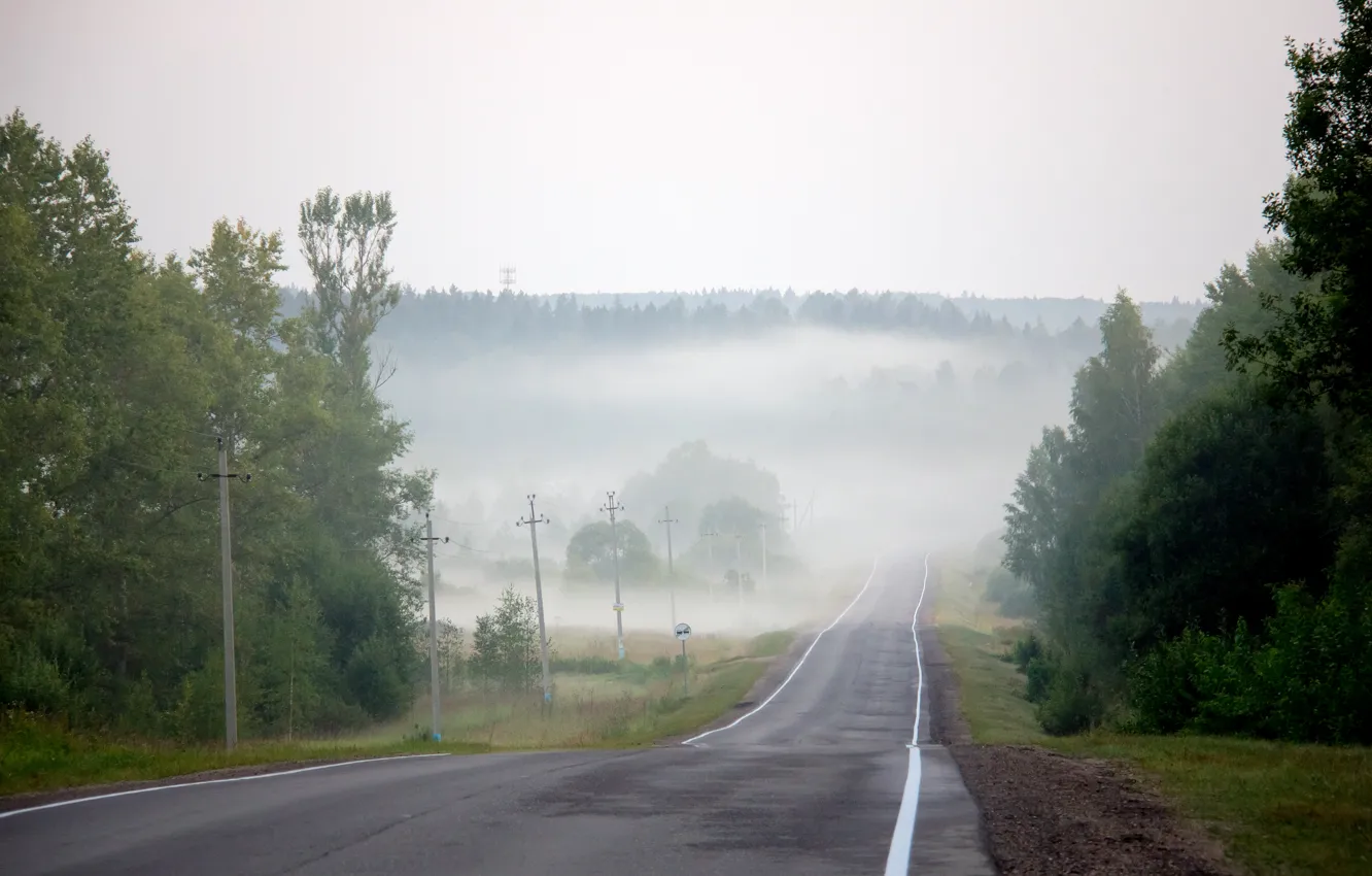 Photo wallpaper road, summer, fog, the evening, haze, August