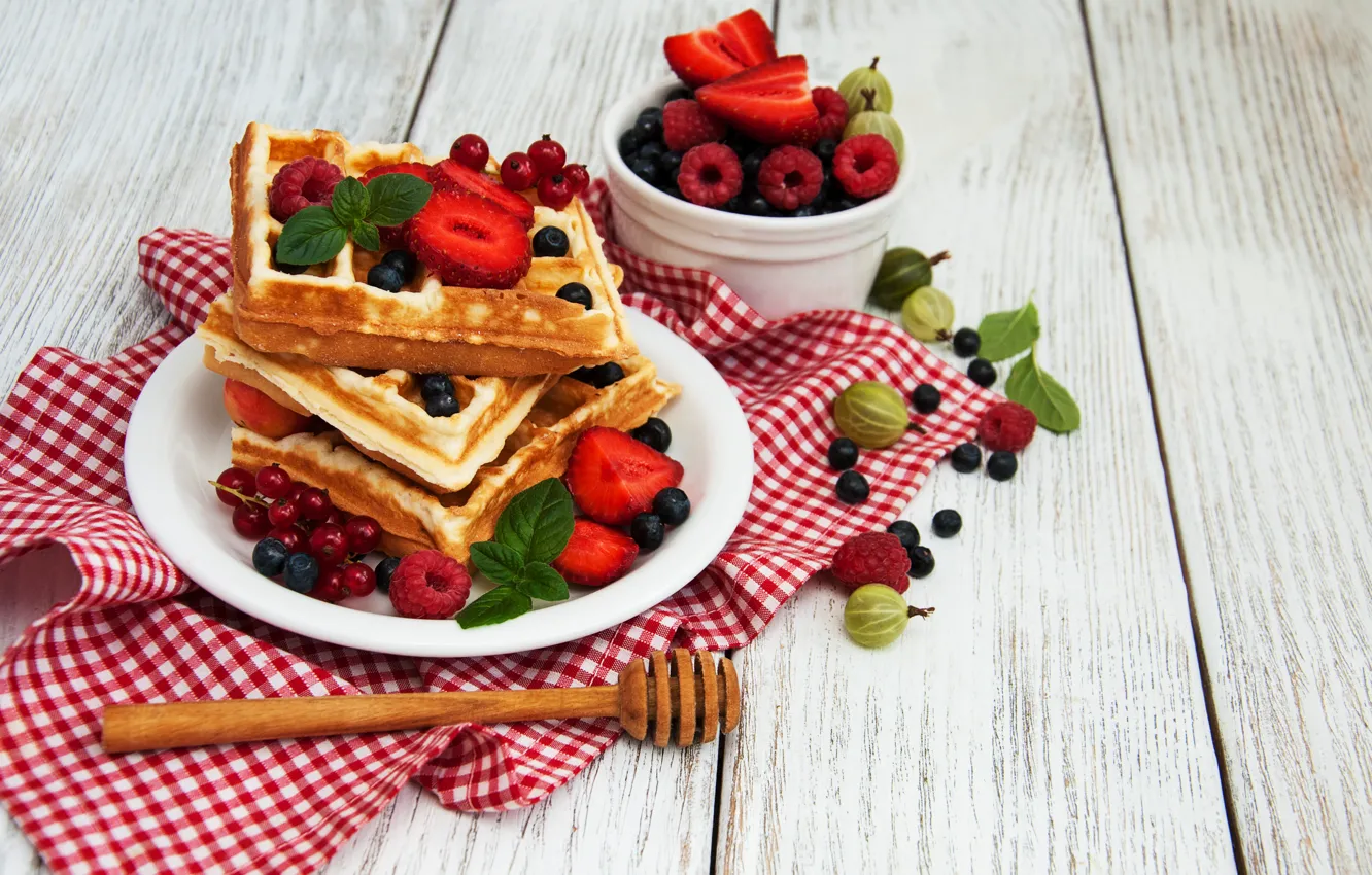 Photo wallpaper berries, Breakfast, waffles, Olena Rudo