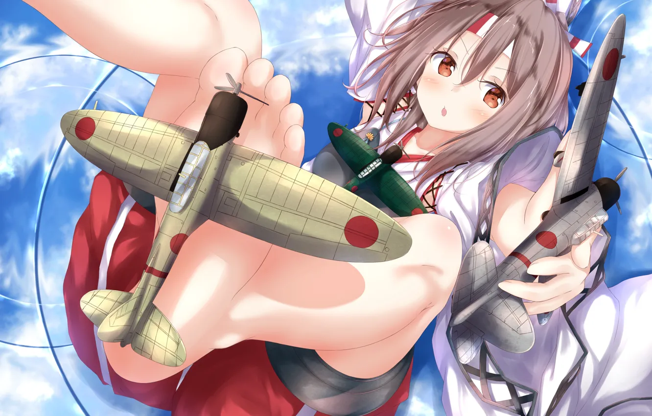 Photo wallpaper girl, plays, airplane, kantai collection