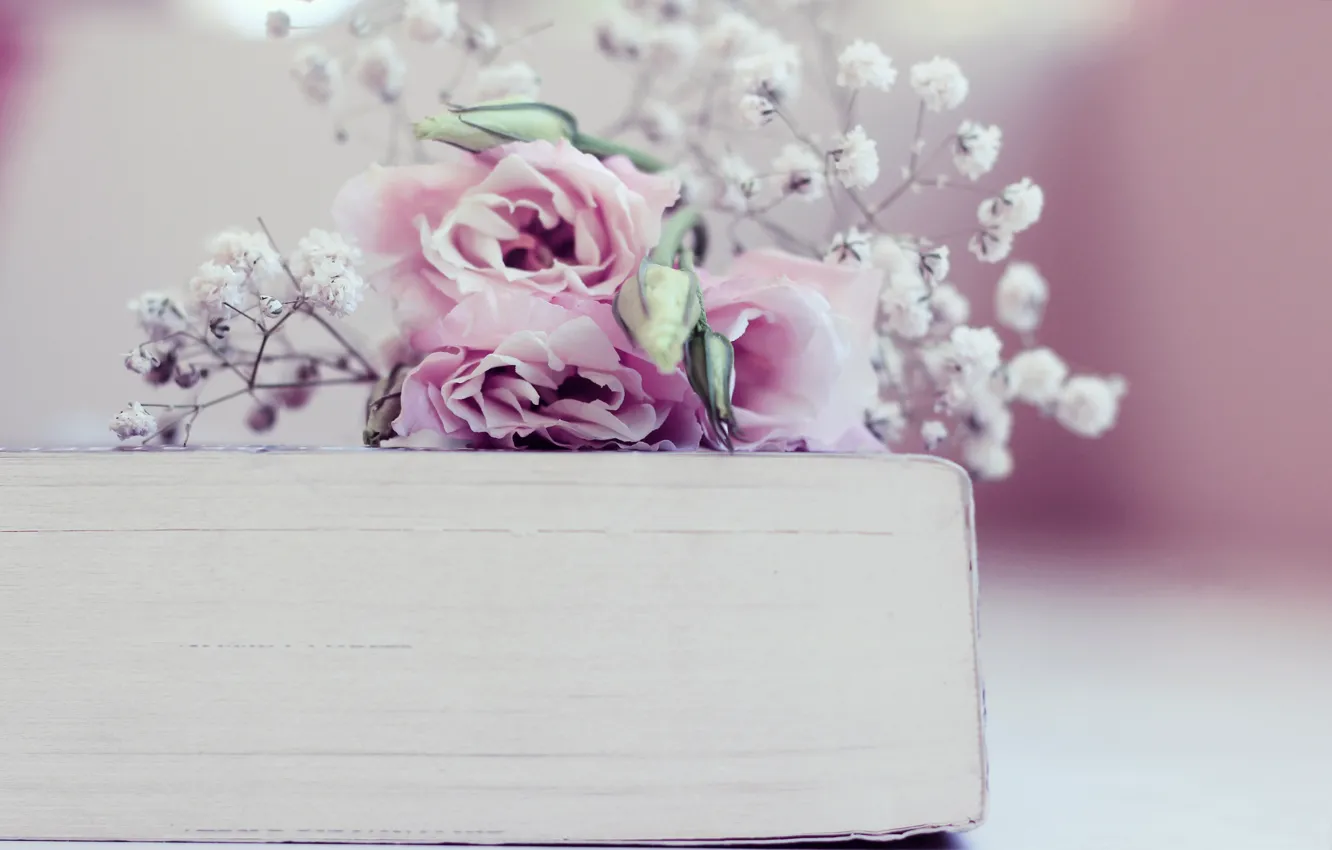 Photo wallpaper flowers, book, buds