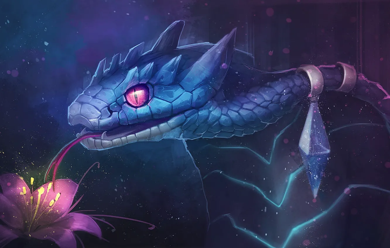 Photo wallpaper flowers, snake, Cobra