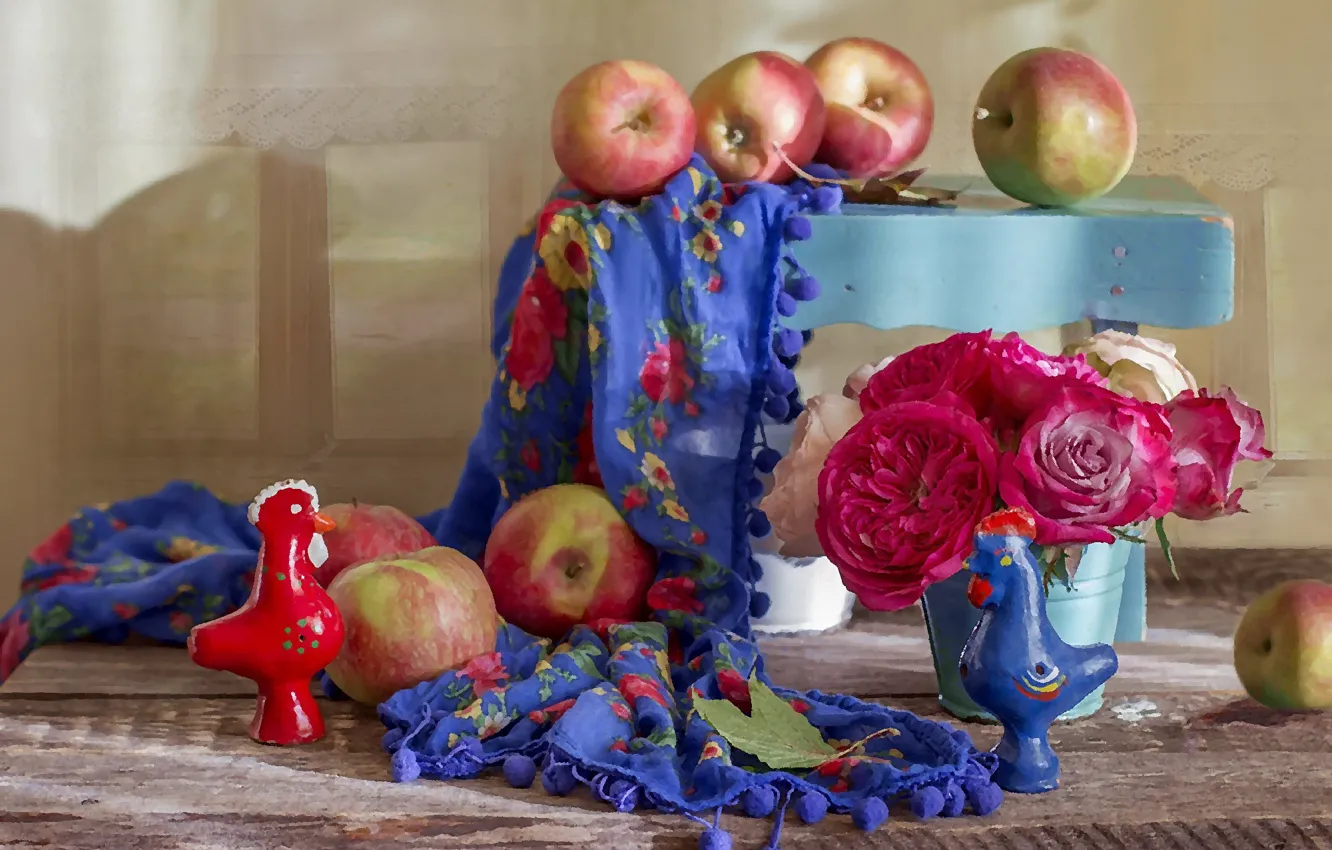 Photo wallpaper apples, shawl, composition
