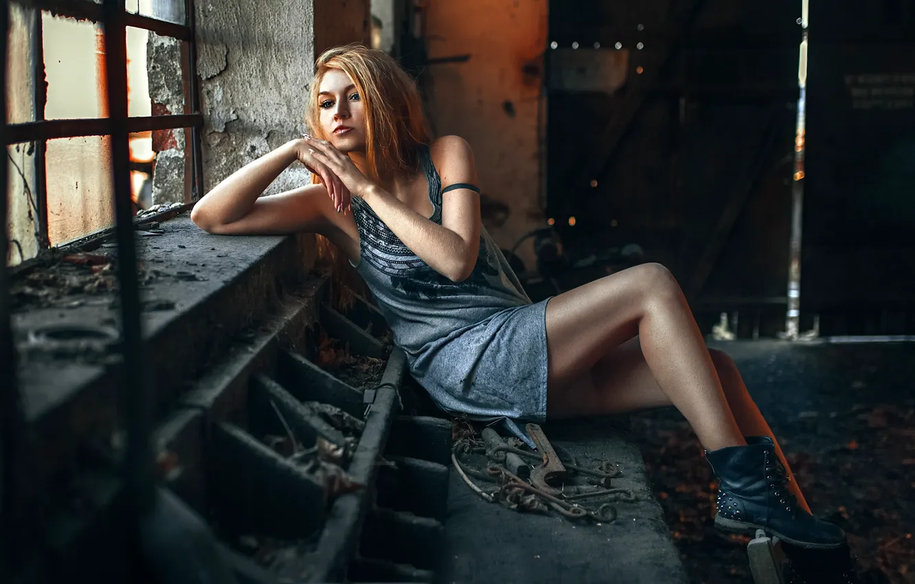 Photo wallpaper pose, model, dress, window