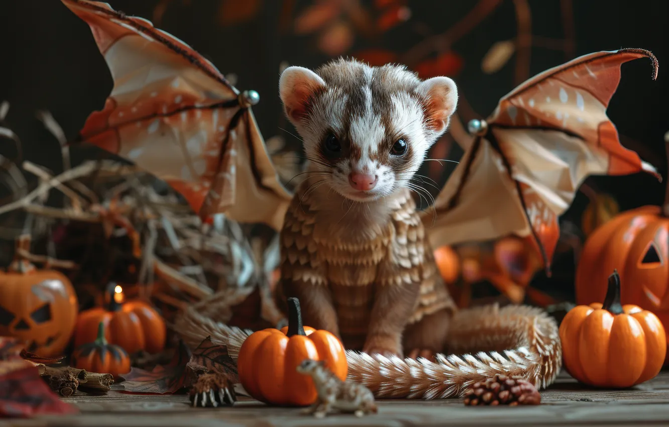 Photo wallpaper Halloween, neural network, look, holiday, AI art, ferret, autumn, the scenery