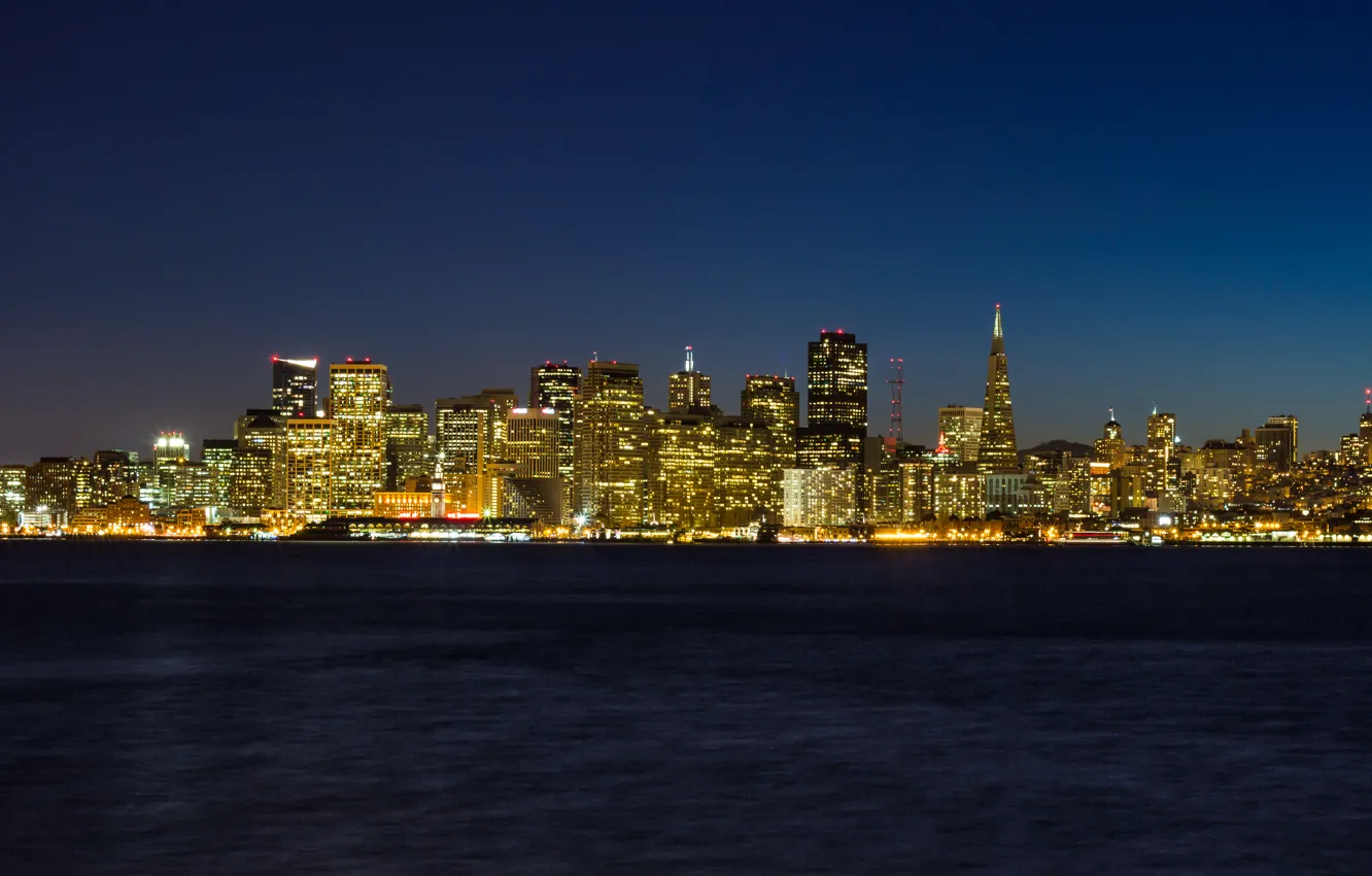 Photo wallpaper night, the city, lights, the ocean, San Francisco Skyline