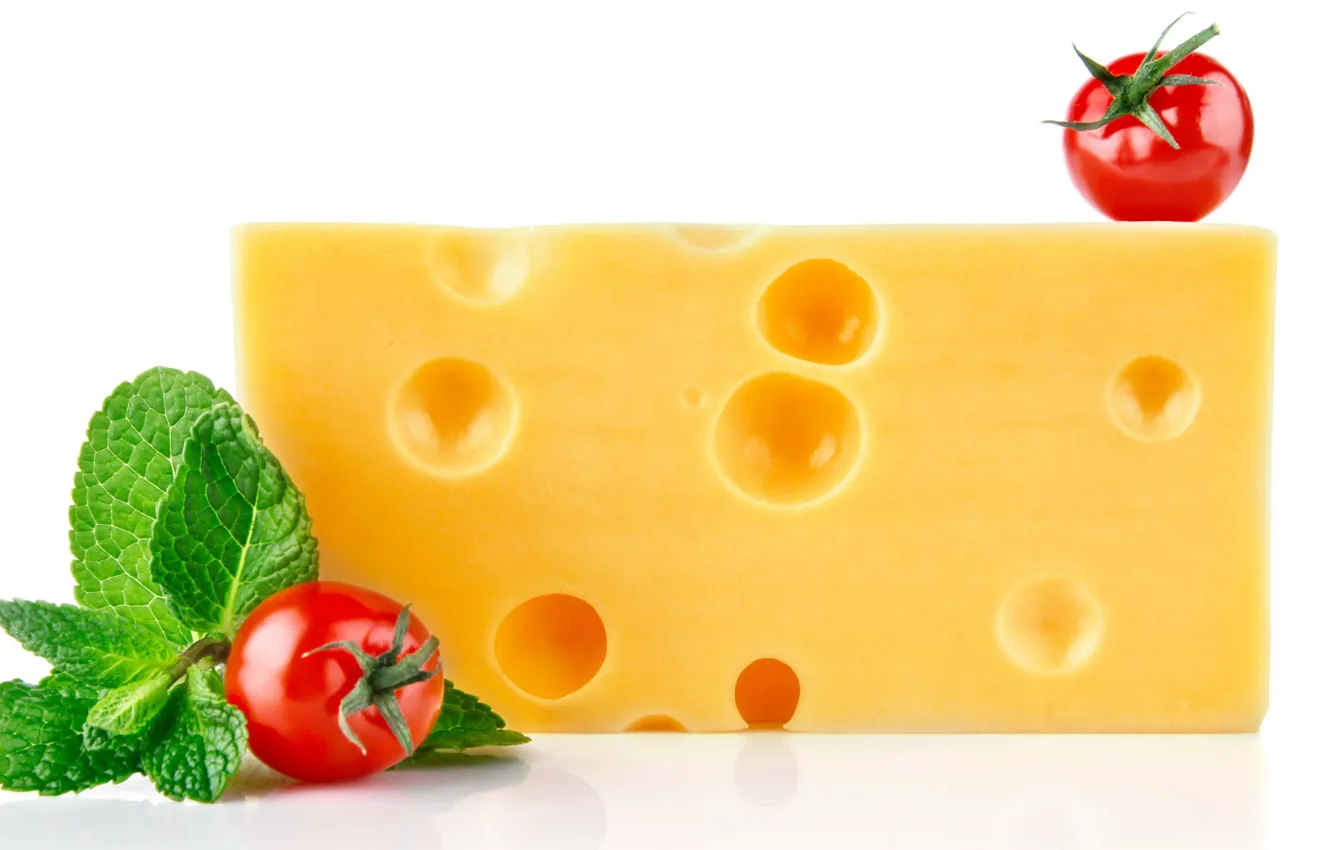 Photo wallpaper macro, cheese, tomato, tomato