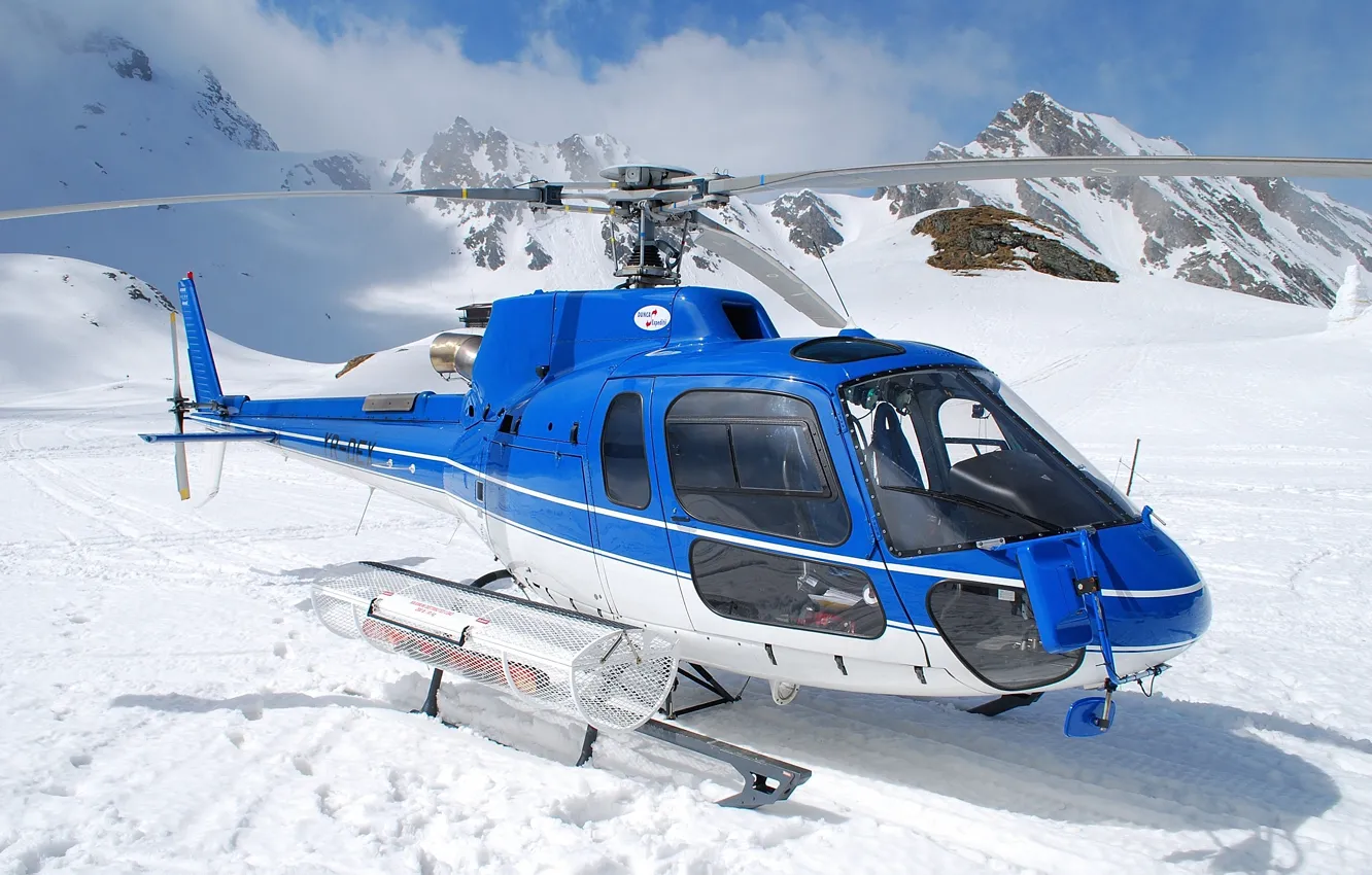 Photo wallpaper the sky, snow, mountains, blue, helicopter, rescue