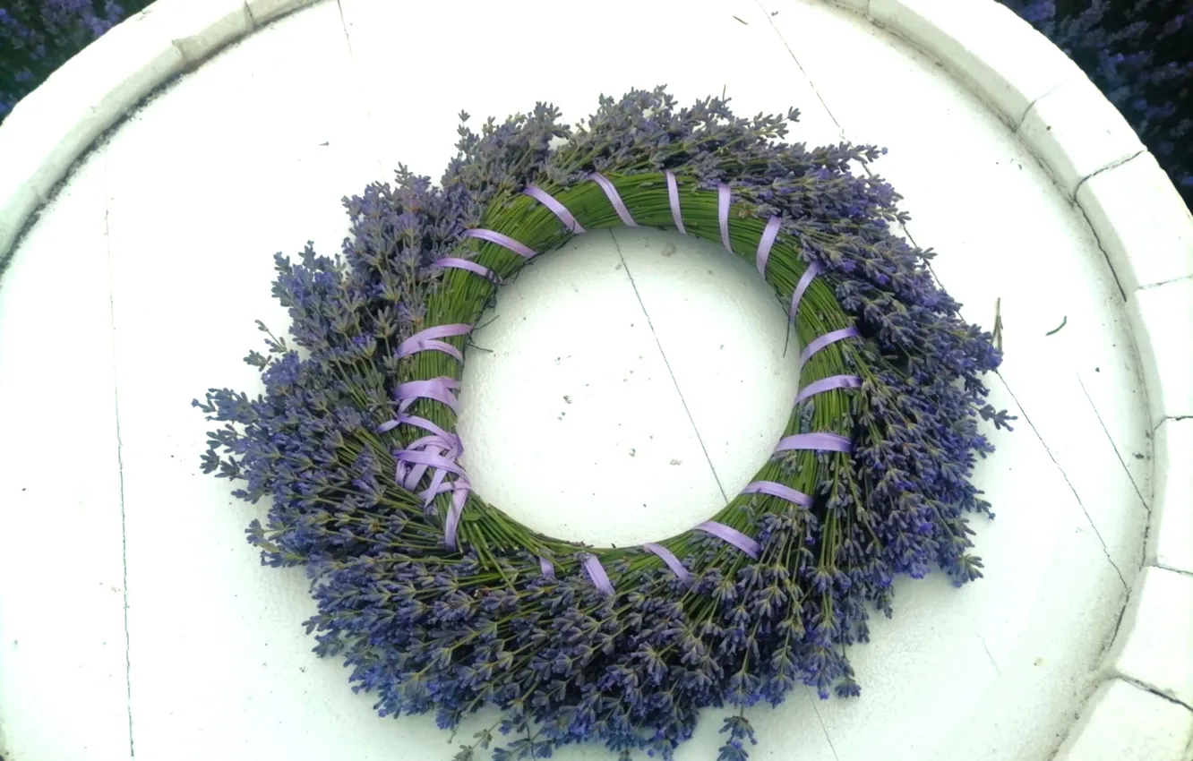 Photo wallpaper summer, field, lavender, wreath
