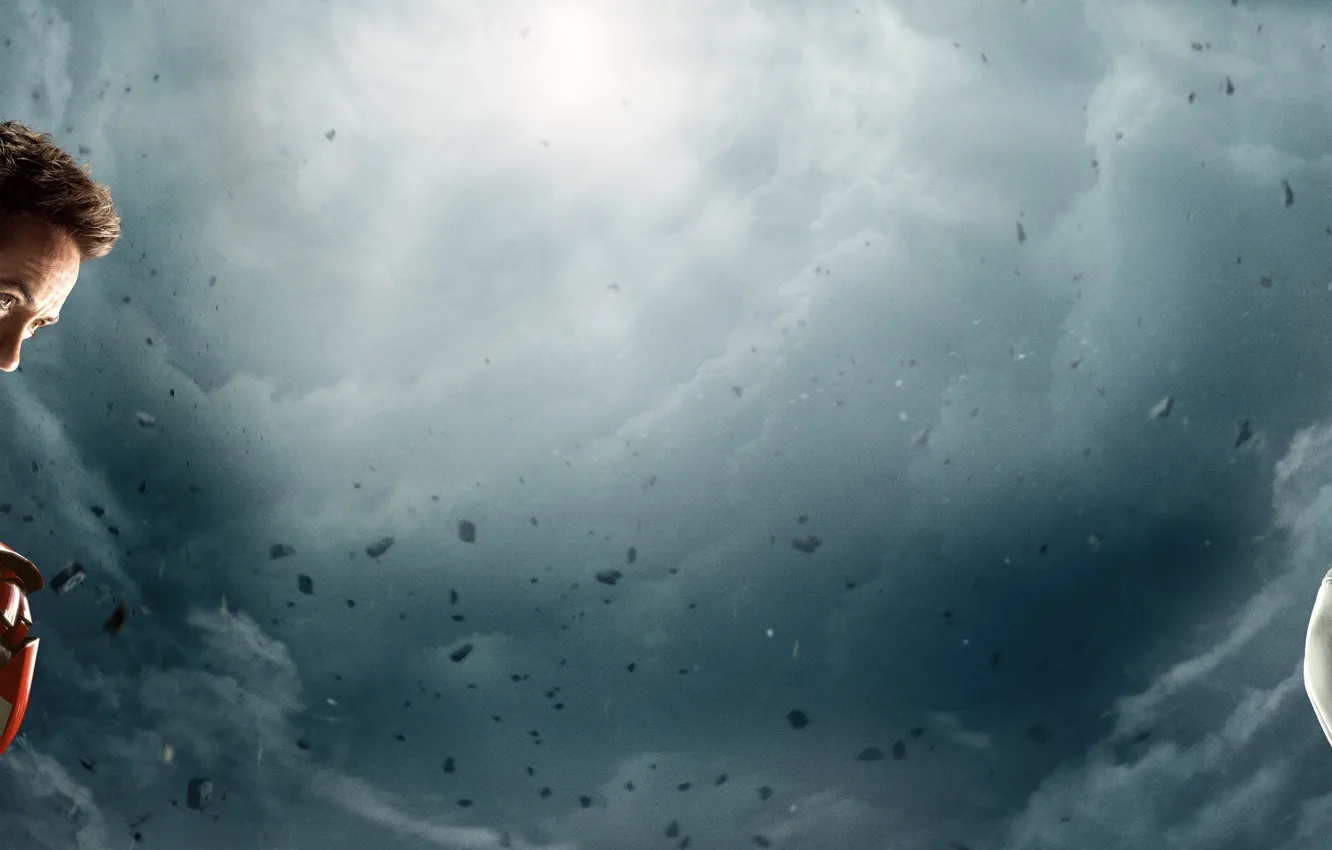 Photo wallpaper Action, Metal, Fantasy, Clouds, Sky, Hero, Steel, Iron Man