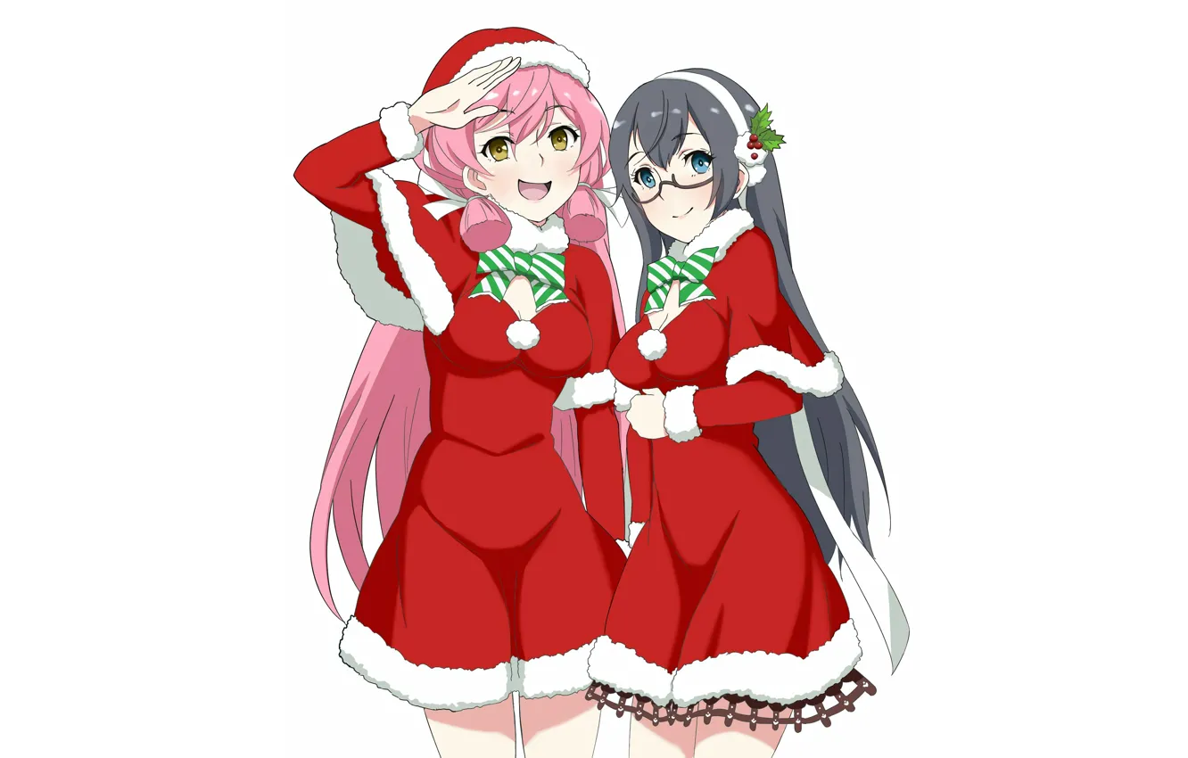 Photo wallpaper girl, sexy, Christmas, cleavage, pink hair, long hair, dress, boobs