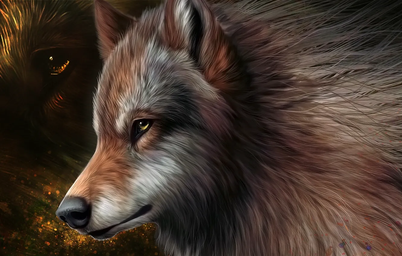 Photo wallpaper graphics, wolf, wool, art