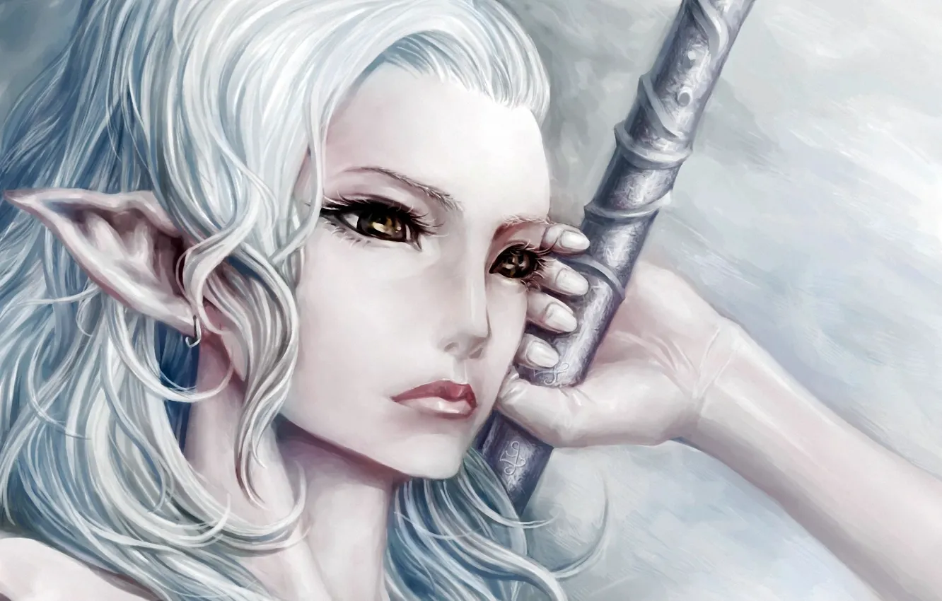 Photo wallpaper fantasy, art, elf, white hair, arm, youtsuu