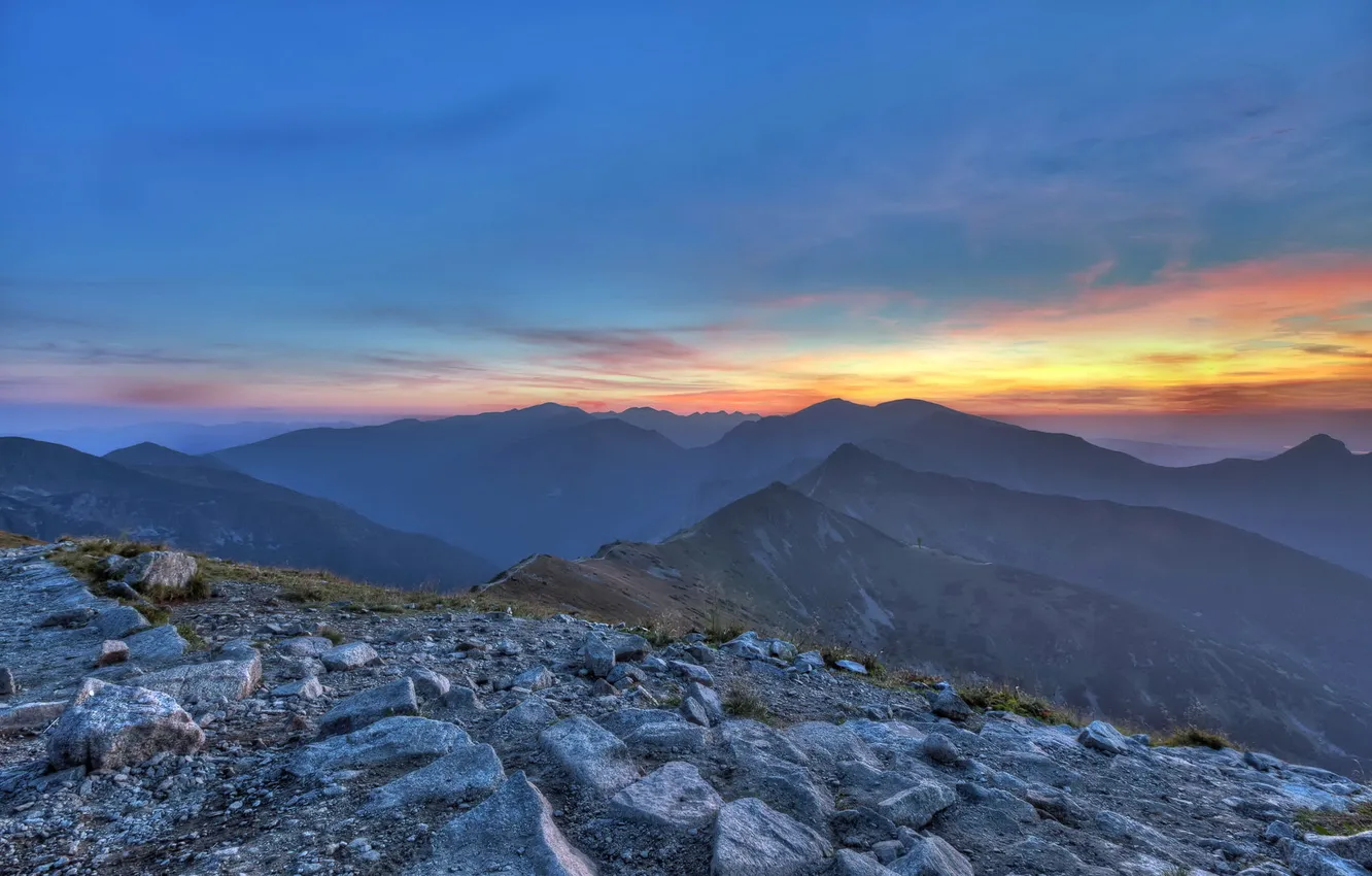 Photo wallpaper landscape, mountains, night