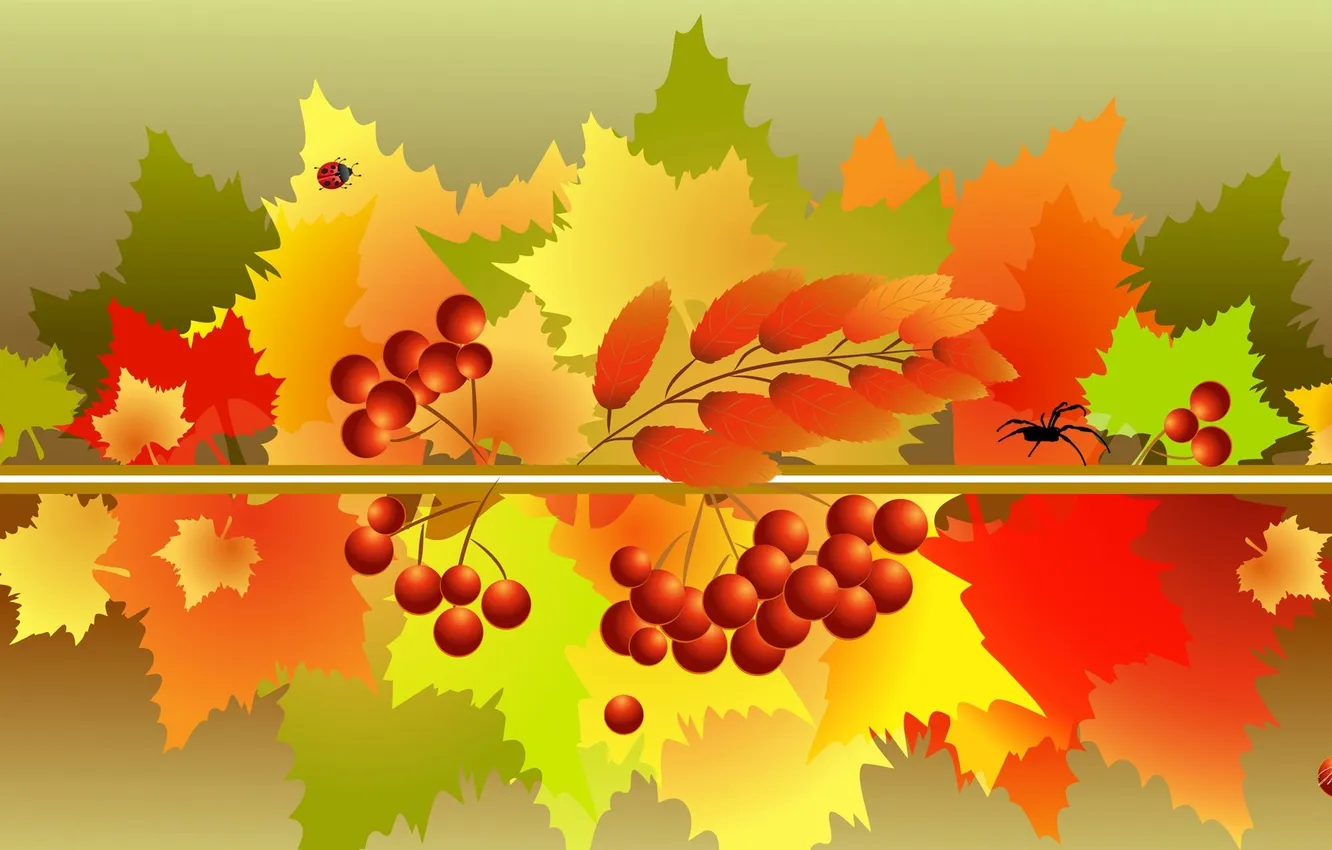 Photo wallpaper autumn, leaves, collage, insect