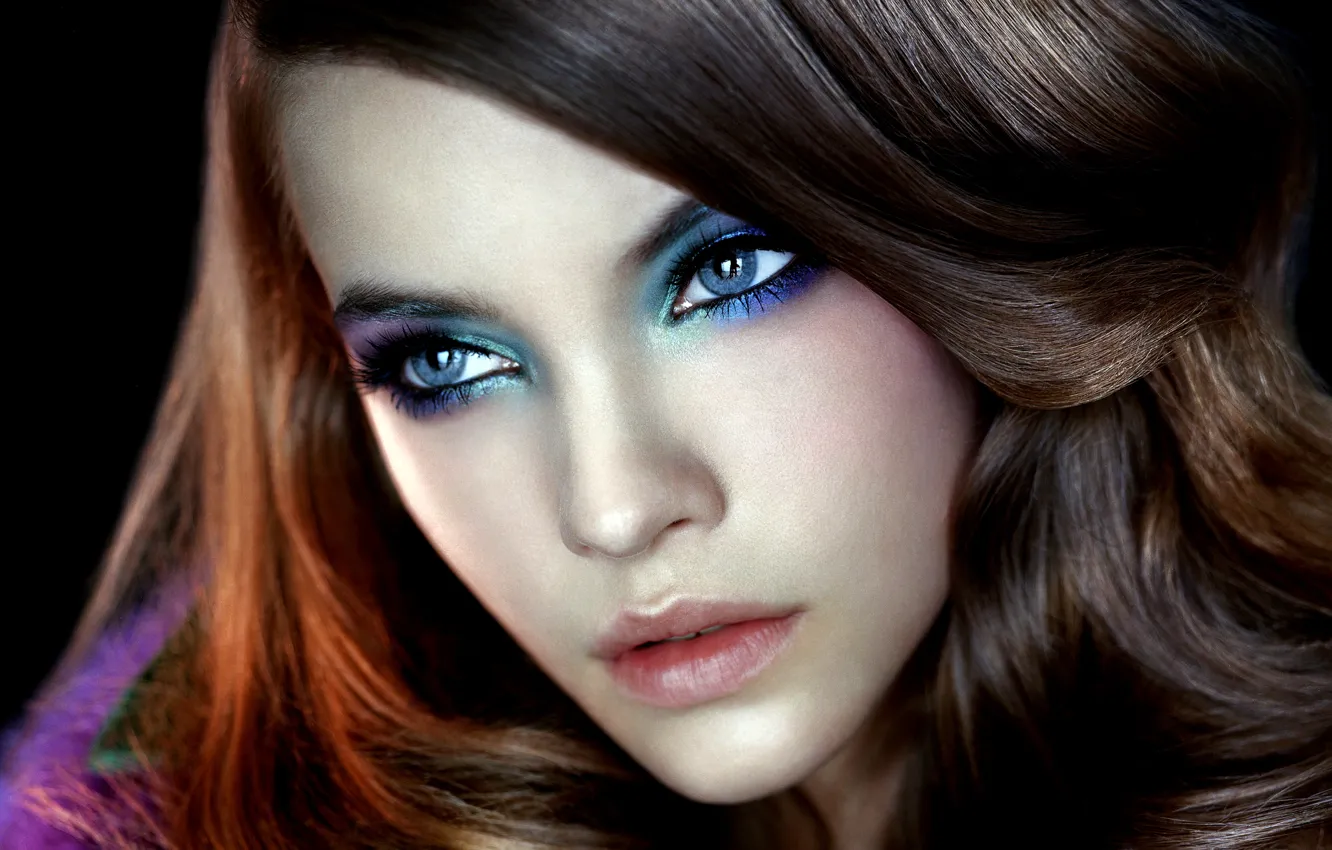 Photo wallpaper eyes, girl, face, model, makeup, blue, brown hair, Barbara Palvin