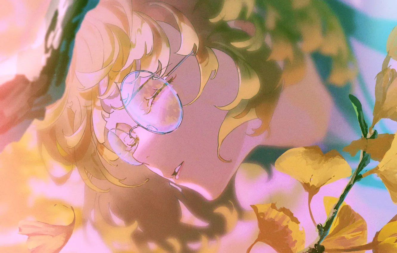 Photo wallpaper ideal, Sunny day, glasses, closed eyes, the leaves on the trees, the girl's face, by …