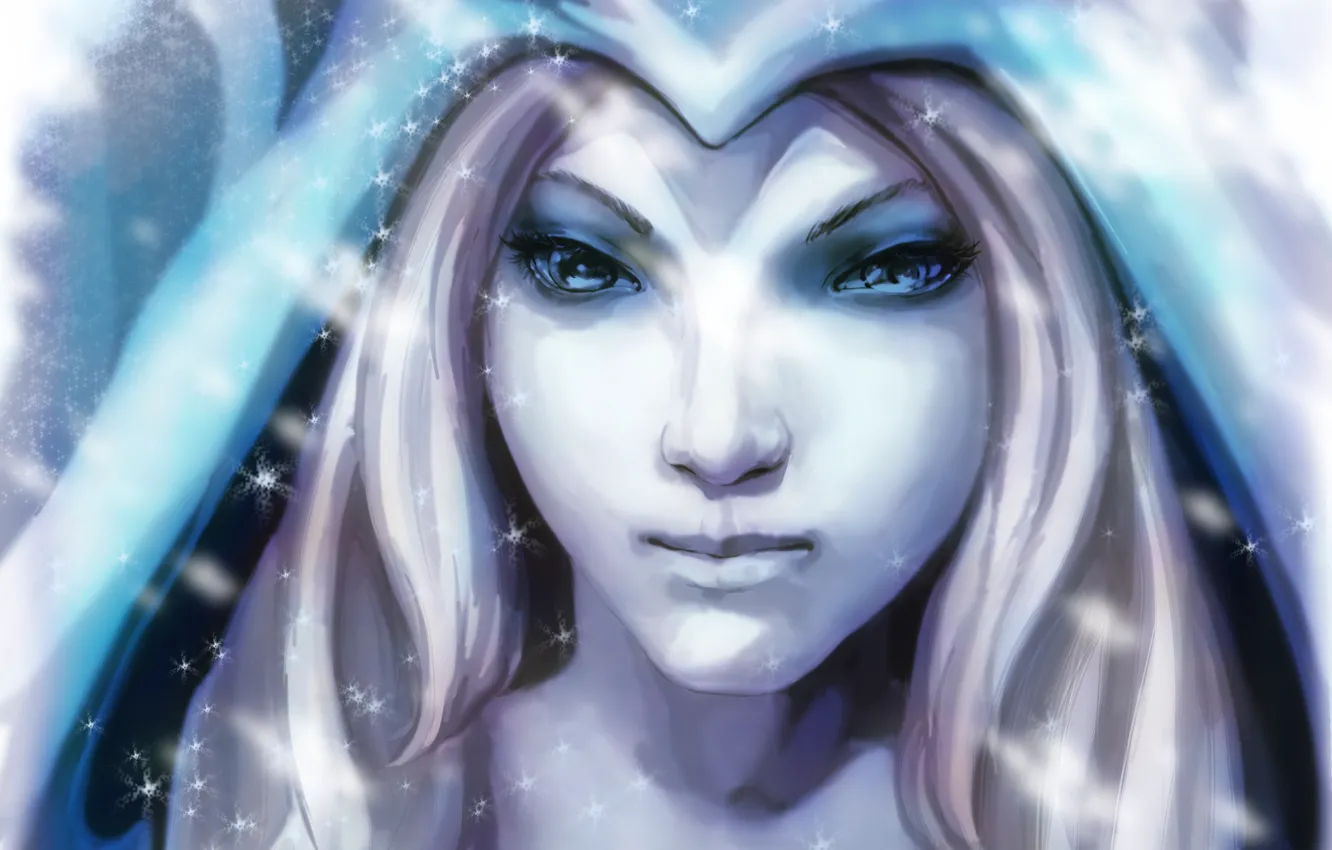 Photo wallpaper girl, snowflakes, art, blonde, Crystal Maiden, Dota 2, Rylai