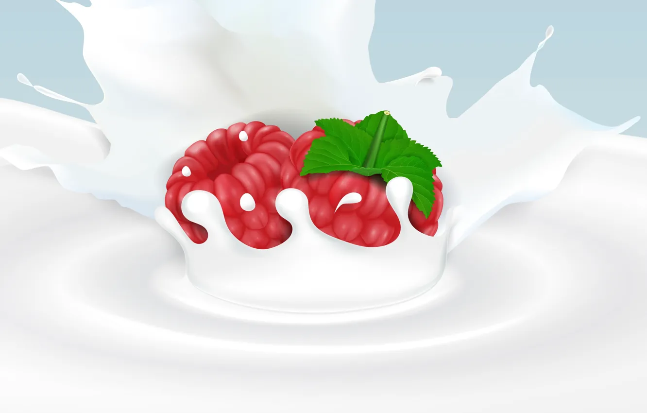 Photo wallpaper raspberry, background, milk, berry-raspberry