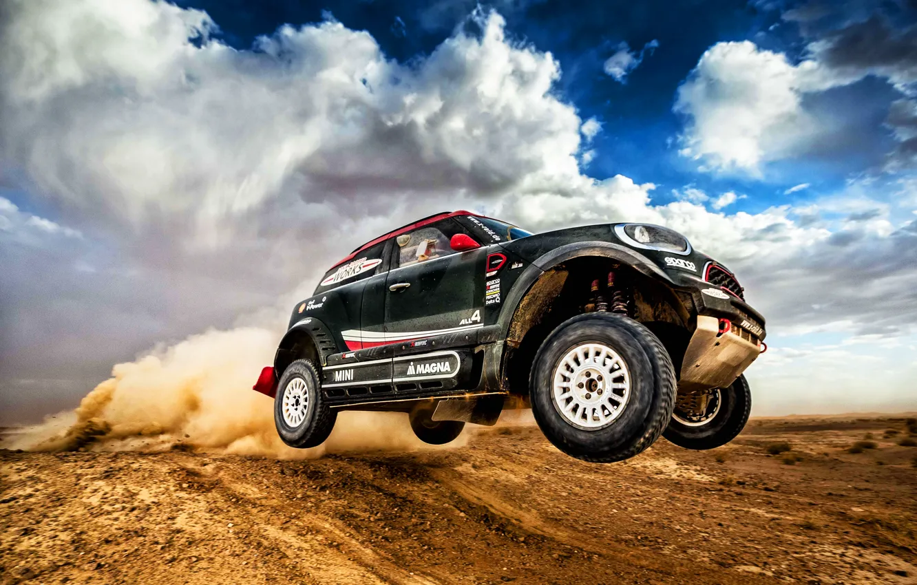 Photo wallpaper sand, sport, desert, speed, Mini, dust, SUV, Mini Cooper