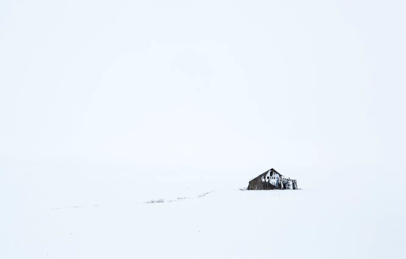 Photo wallpaper winter, field, snow, sheds