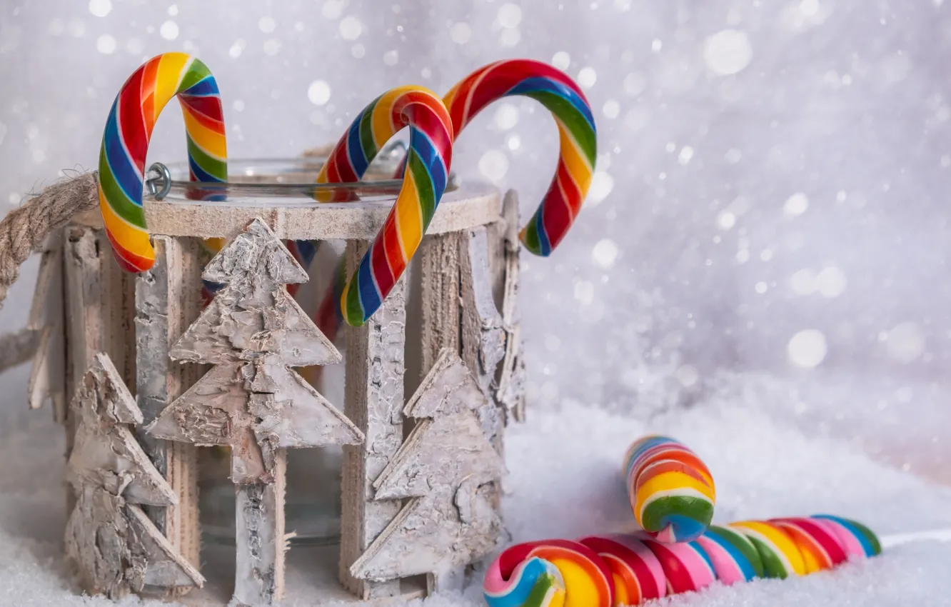 Photo wallpaper winter, color, snow, holiday, rainbow, Christmas, candy, Bank