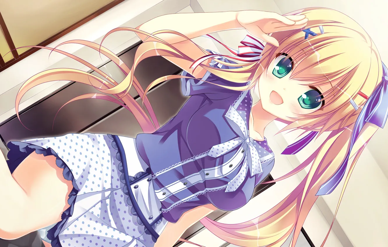 Photo wallpaper girl, sexy, blouse, panties, green eyes, long hair, anime, beautiful