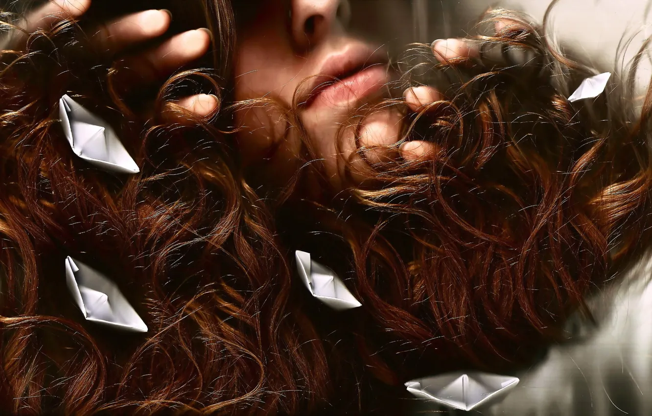 Photo wallpaper girl, hair, boats