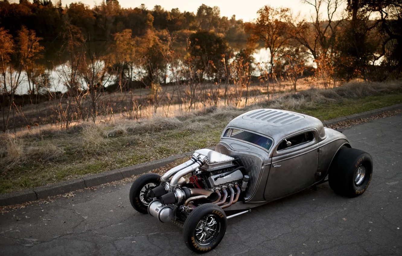 Photo wallpaper Ford, Hot Rod, Coupe, Twin Turbo, 1934, Drag Car, Big Block, View from the top