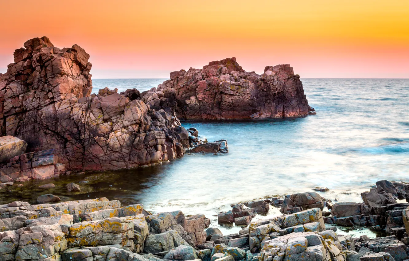 Photo wallpaper stones, the ocean, rocks, dawn