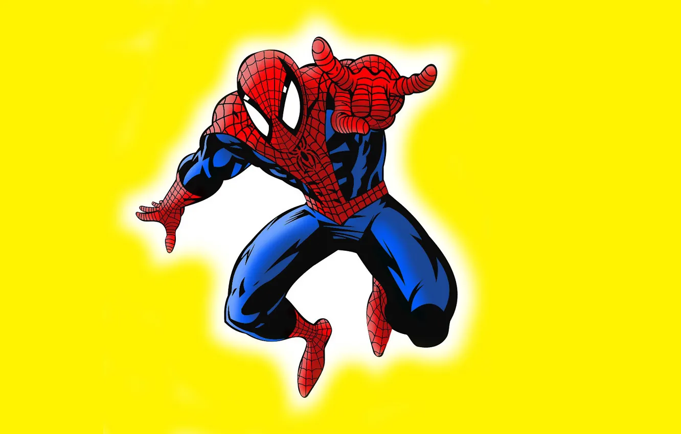 Photo wallpaper comic, Marvel Comics, Spider-Man, Peter Parker, Peter Parker, Spider-Man, Marvel, yellow background