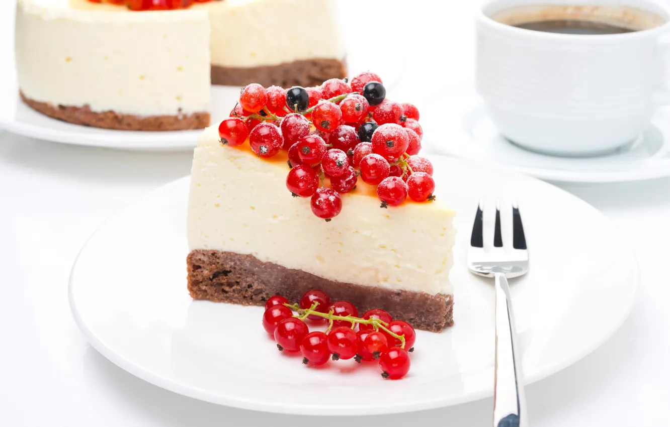 Photo wallpaper berries, coffee, Cup, sweets, cake, cake, red, dessert