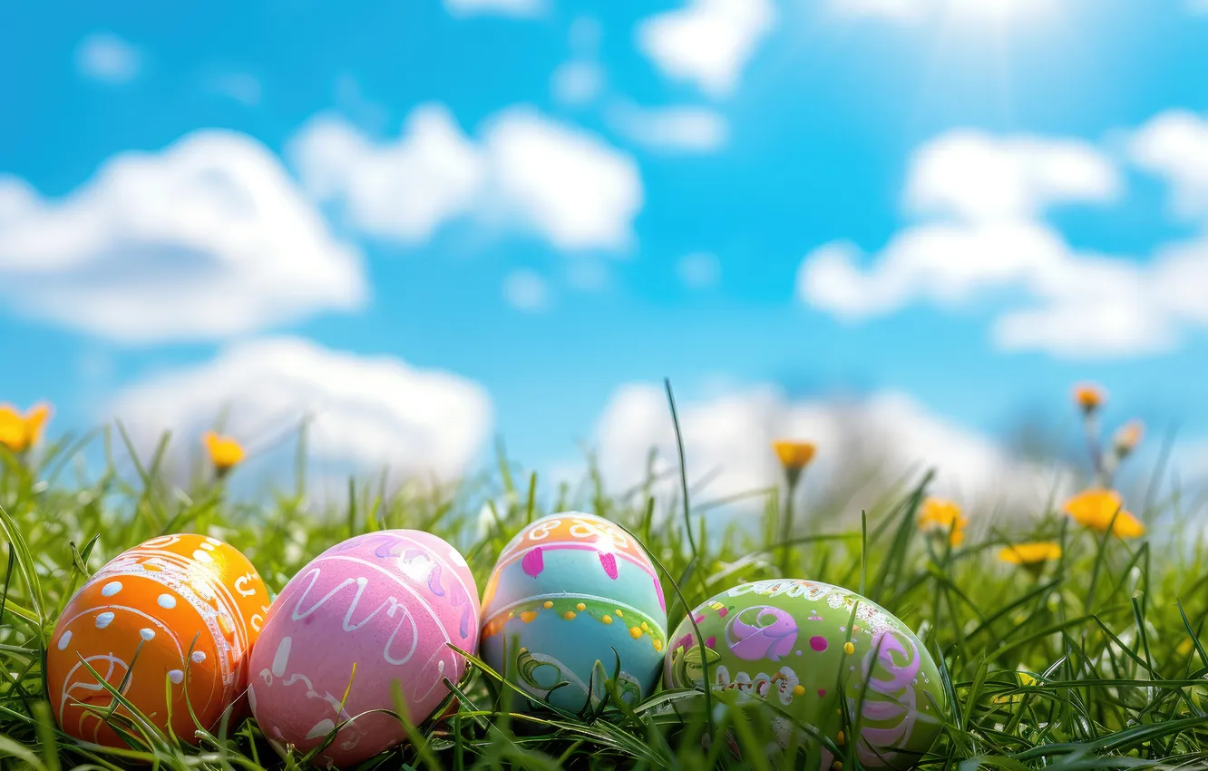 Photo wallpaper flowers, eggs, spring, colorful, Easter, flowers, spring, Easter