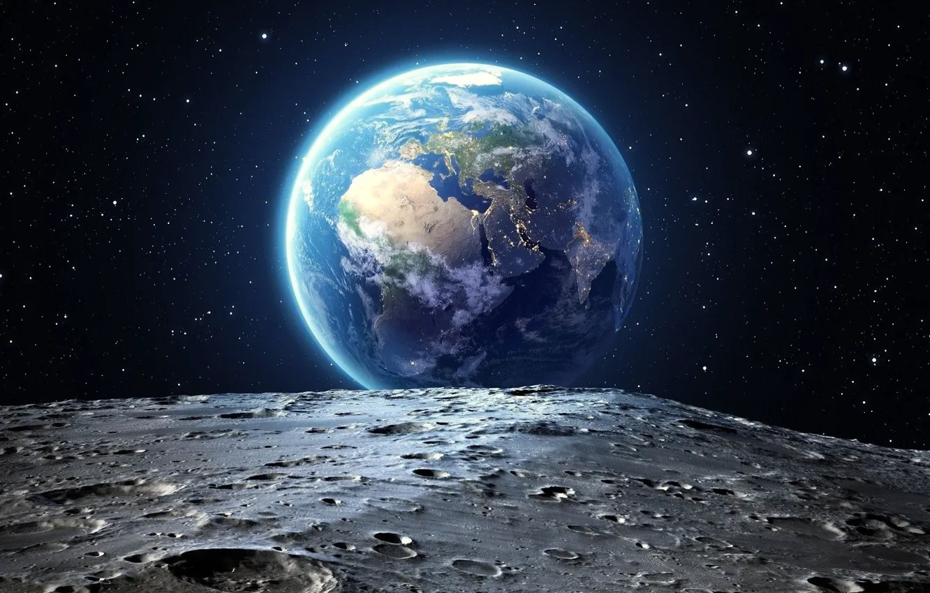 Photo wallpaper The MOON, STARS, EARTH, SURFACE, SPACE, CRATERS