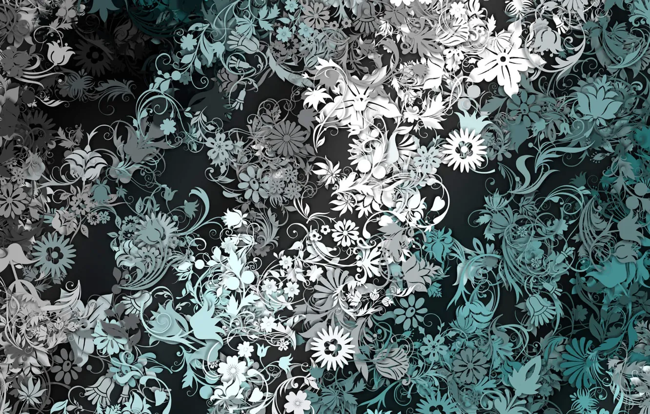 Photo wallpaper flowers, abstraction, grey, background, blue, pattern, texture