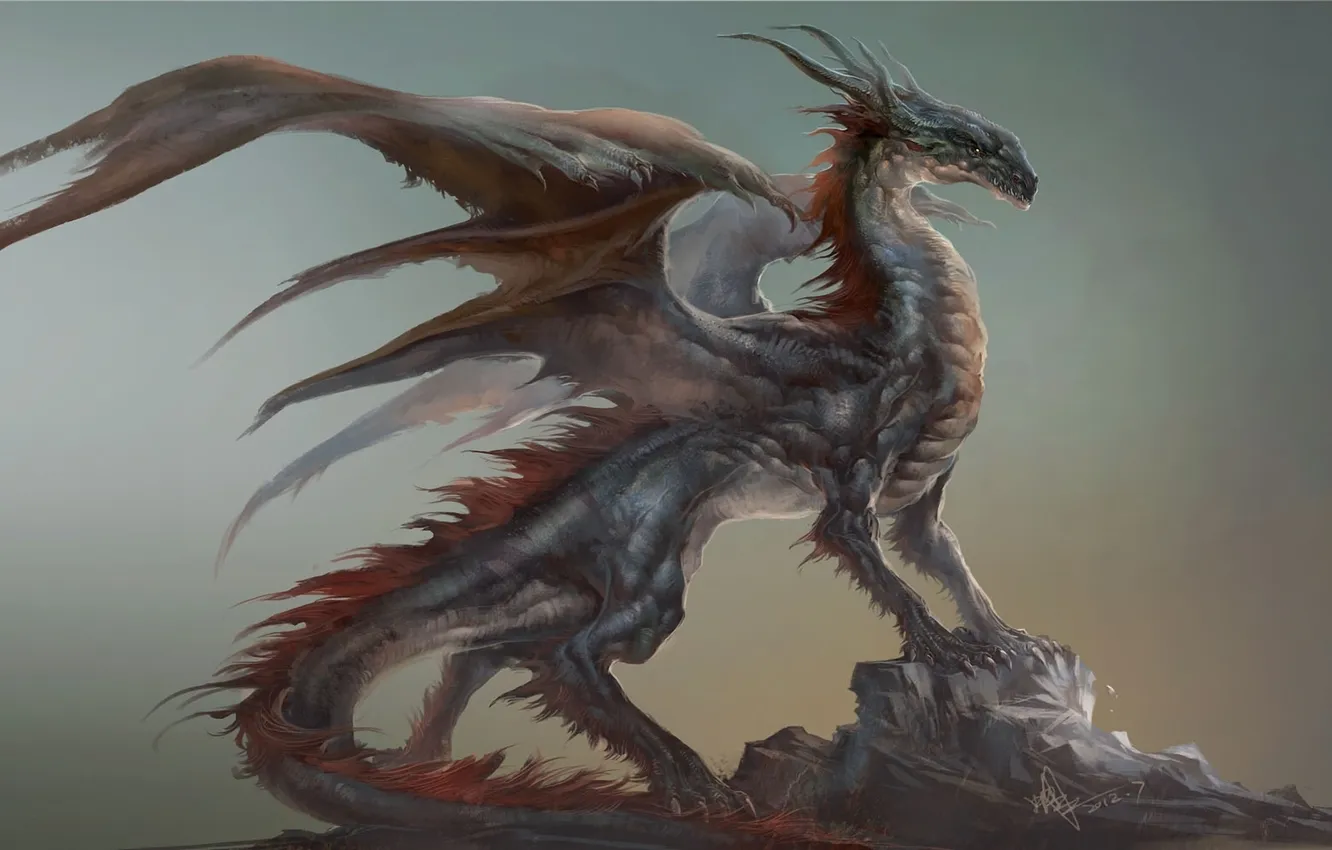 Photo wallpaper stones, rocks, dragon, art, horns, profile