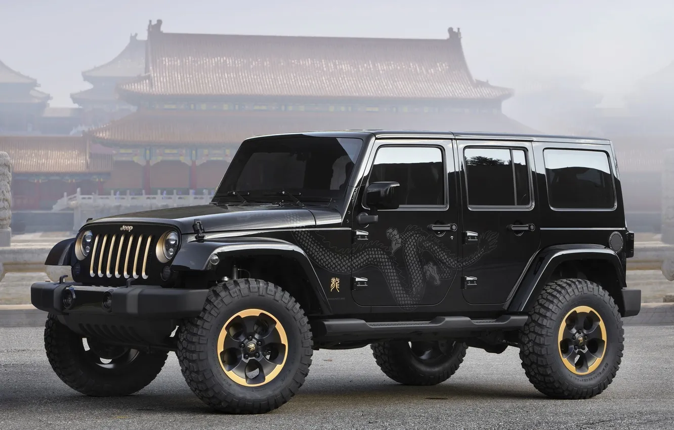 Photo wallpaper Concept, black, wheel, vinyl, dragon, Wrangler, Jeep