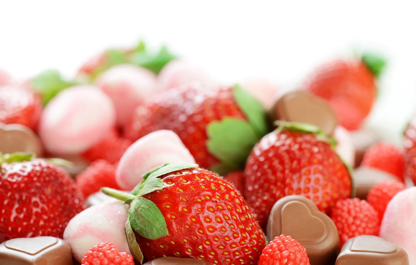 Photo wallpaper chocolate, strawberry, candy, hearts, sweets, dessert