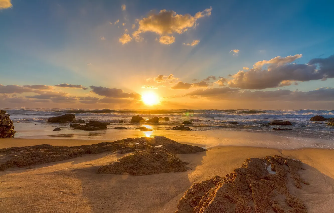 Photo wallpaper sea, the sky, clouds, landscape, sunset, nature