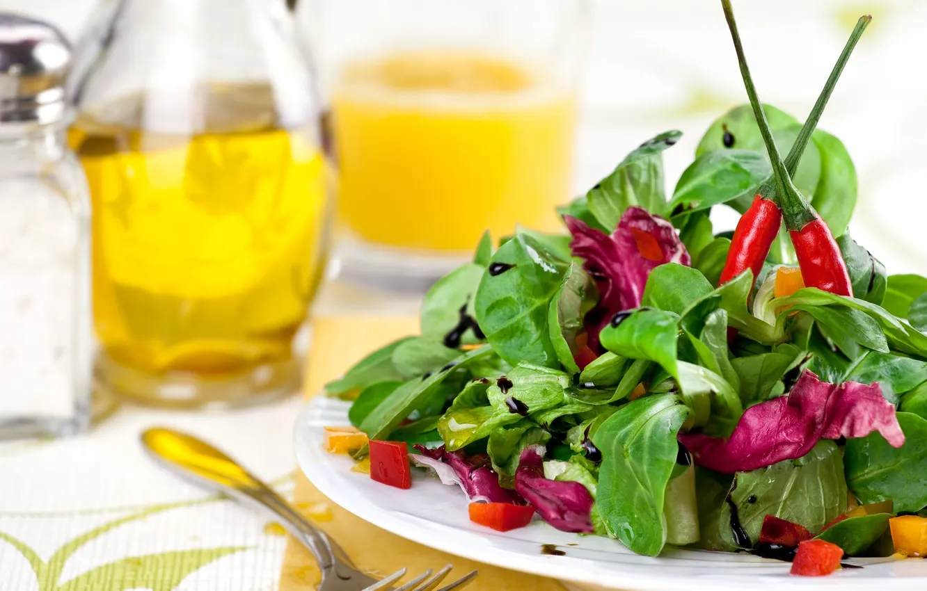 Photo wallpaper oil, pepper, vegetables, salad, balsamic