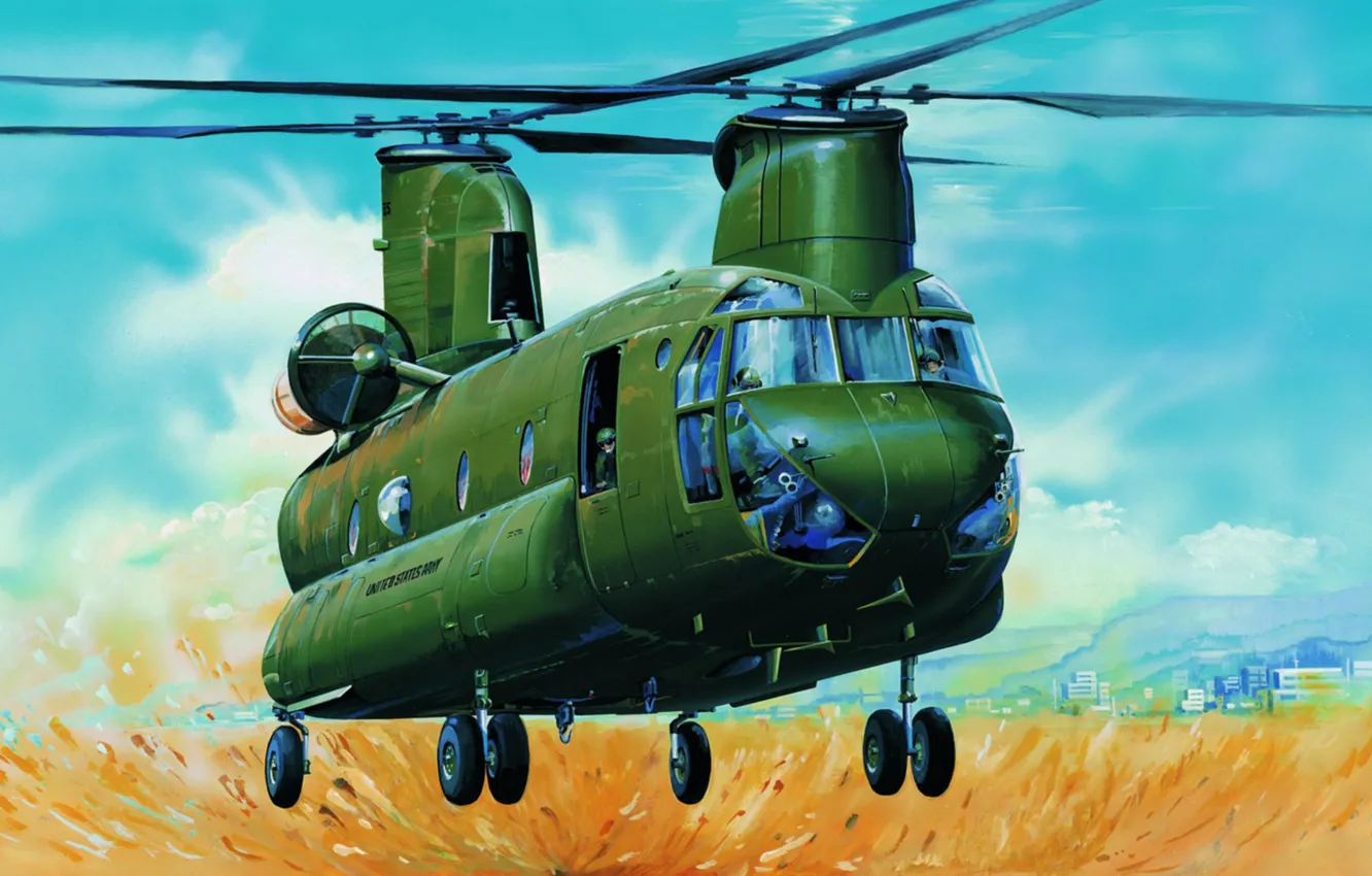 Photo wallpaper art, helicopter, painting, aviation, Boeing CH-47 Chinook