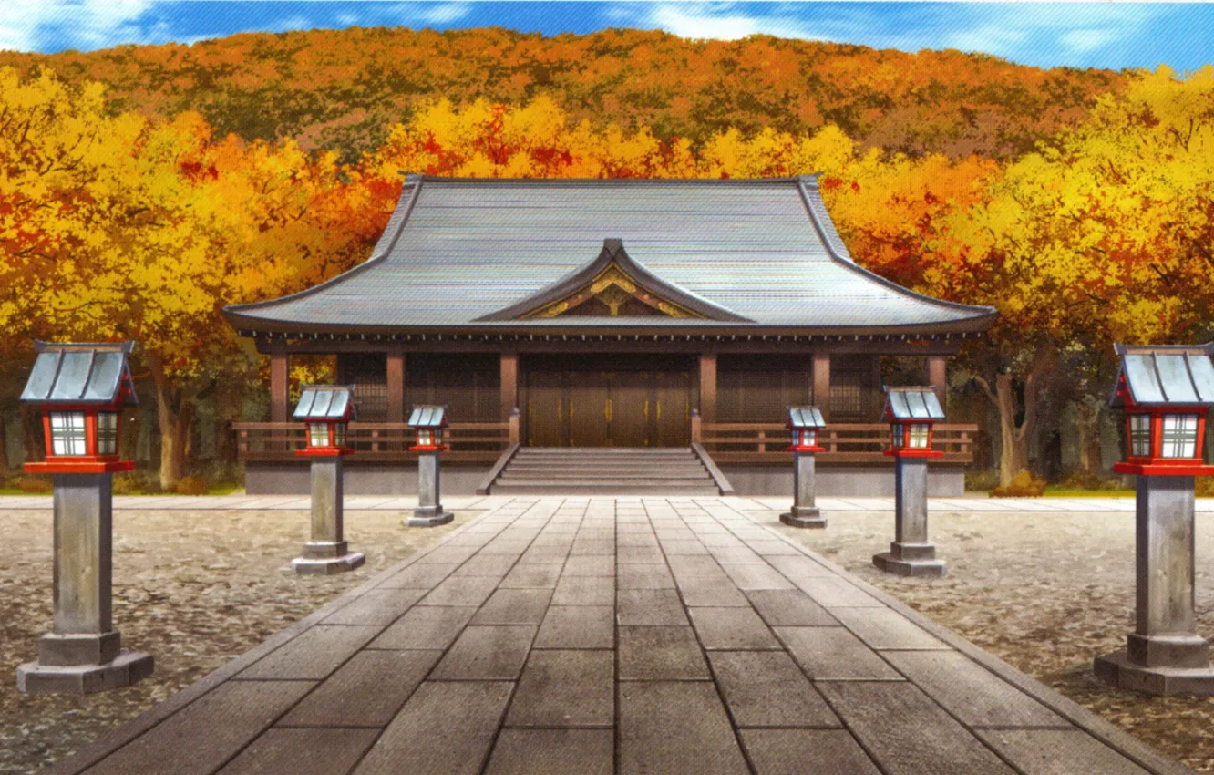 Photo wallpaper Japan, lights, ladder, temple, a stone path, visual novel, Surah Of The Digit, autumn day