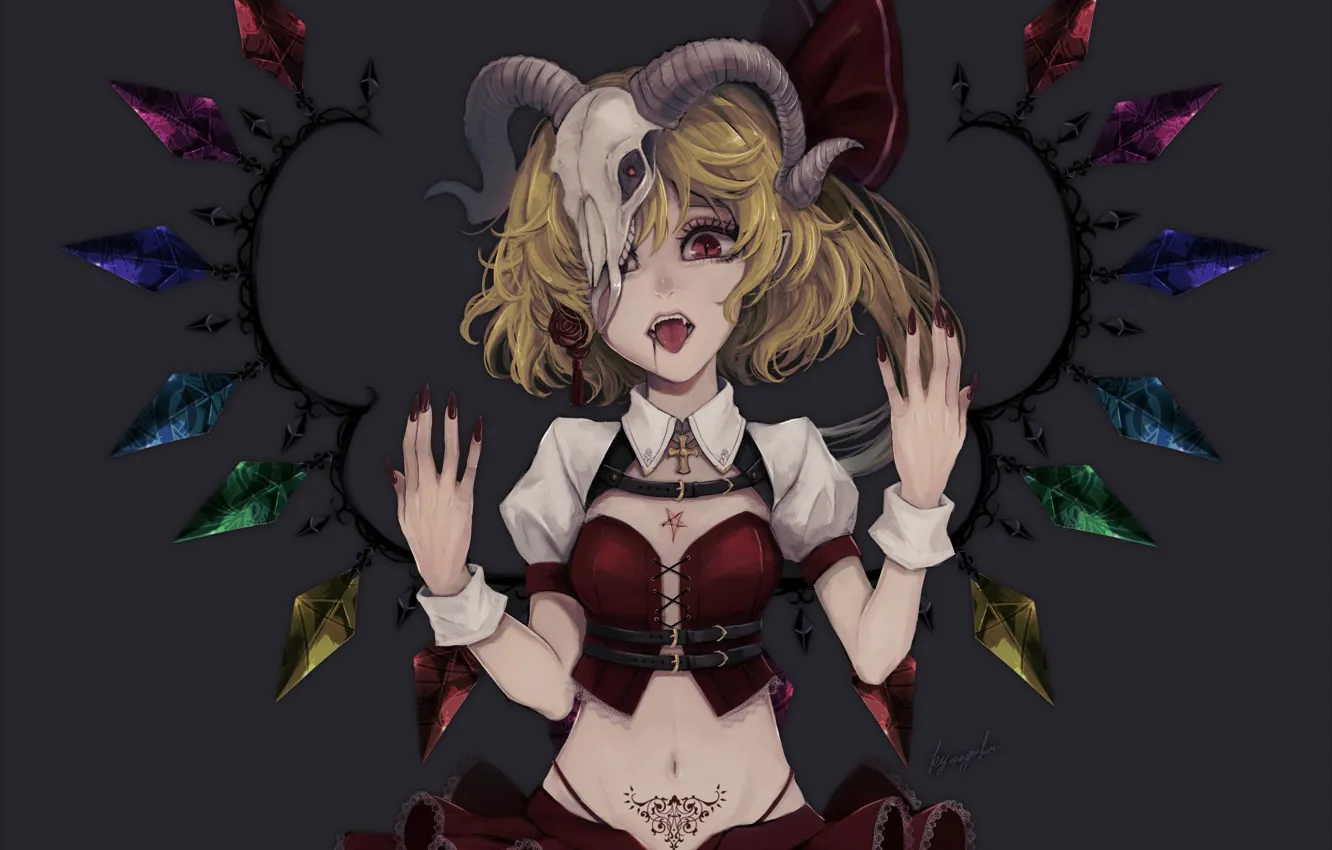 Photo wallpaper girl, skull, the demon, tattoo, fantasy, pentagram., Touhou Project, Flandre Scarlet