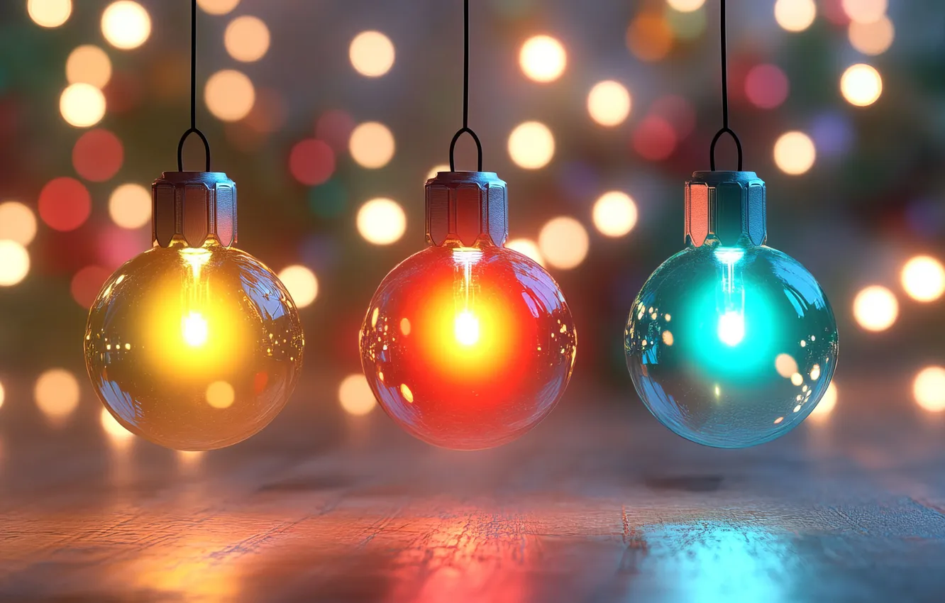 Photo wallpaper balls, light, yellow, red, lights, lights, blue, Board