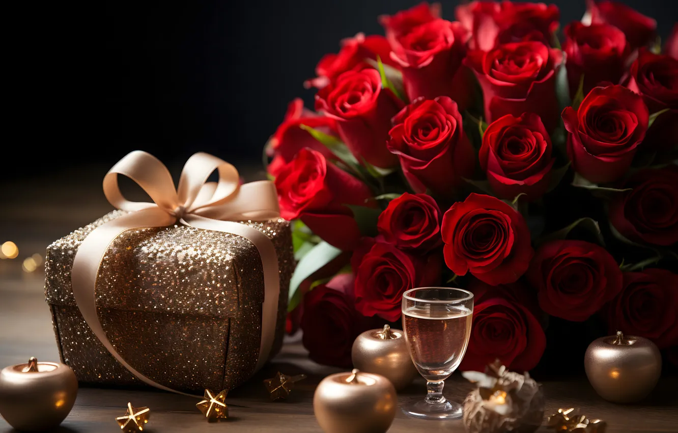 Photo wallpaper love, flowers, gift, romance, roses, love, happy, Valentine's day