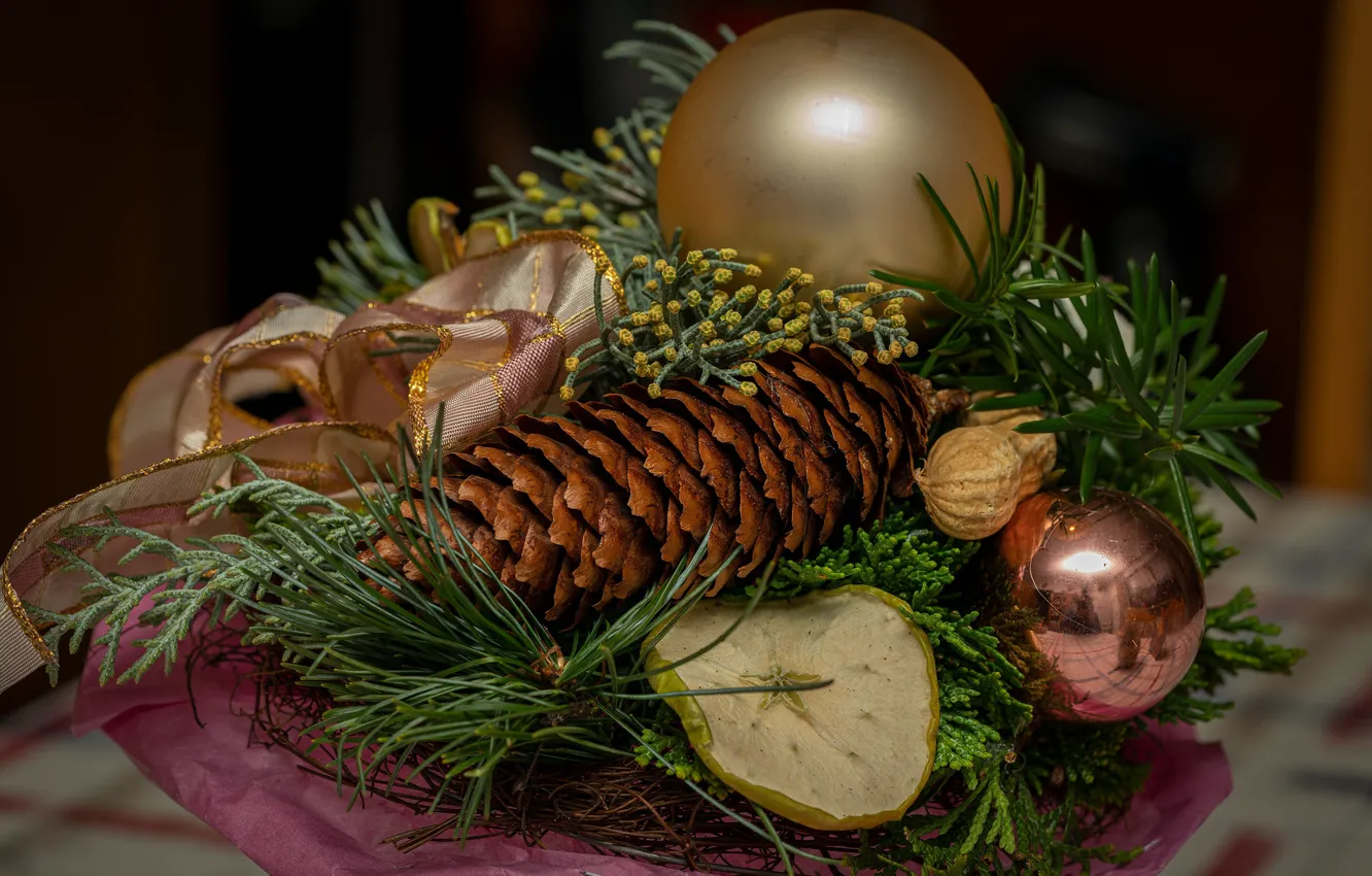 Photo wallpaper balls, branches, photo, new year, bumps