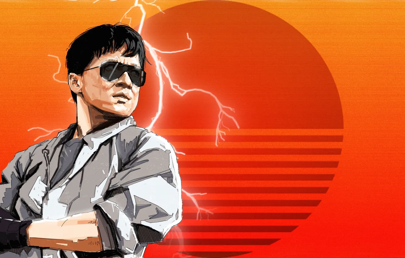 Photo wallpaper 80s, retro, art, Jackie Chan, Synth, Retrowave, Synthwave, madeinkipish