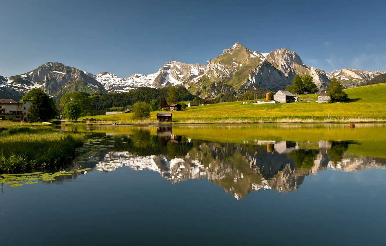 Photo wallpaper mountains, nature, lake, reflection, Switzerland, Switzerland