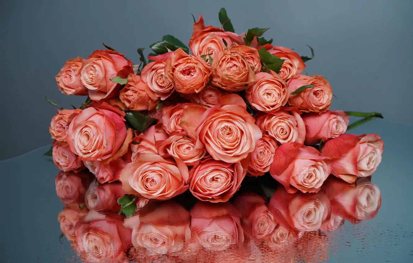 Photo wallpaper flowers, beauty, mirror, a bouquet of flowers, flowers, beauty, mirror, bouquet of flowers