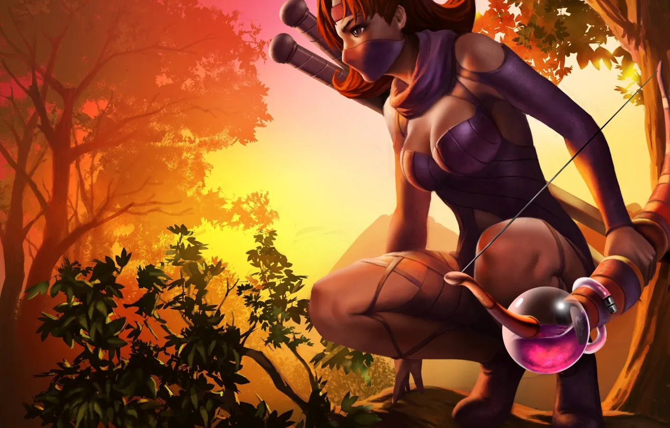 Photo wallpaper girl, trees, branches, bow, art, headband, lily, Arena of Heroes